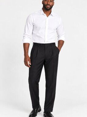 Canali Men’s Dress Pants Black Size L Pleated Luxury Wool Trousers